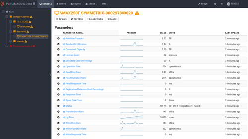 View all the metrics collected for a specific device from the interactive Web Interface