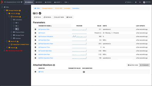 Get a consolidated view of the collected metrics for each monitored storage device