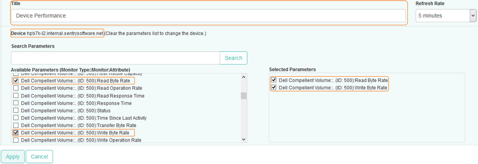 Dashlet_Configure Dell Busiest_Volume