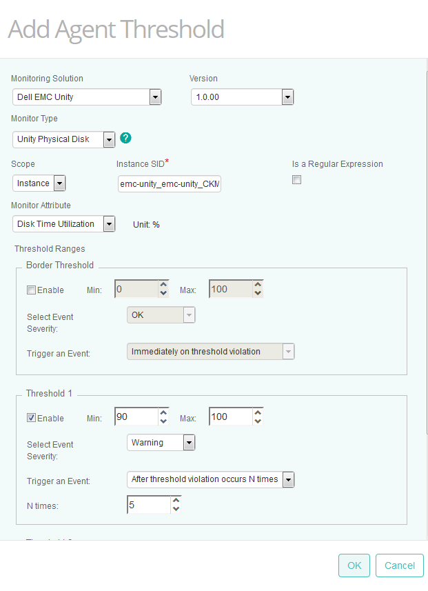 Setting Agent Threshold for the Dell EMC Unity Monitors