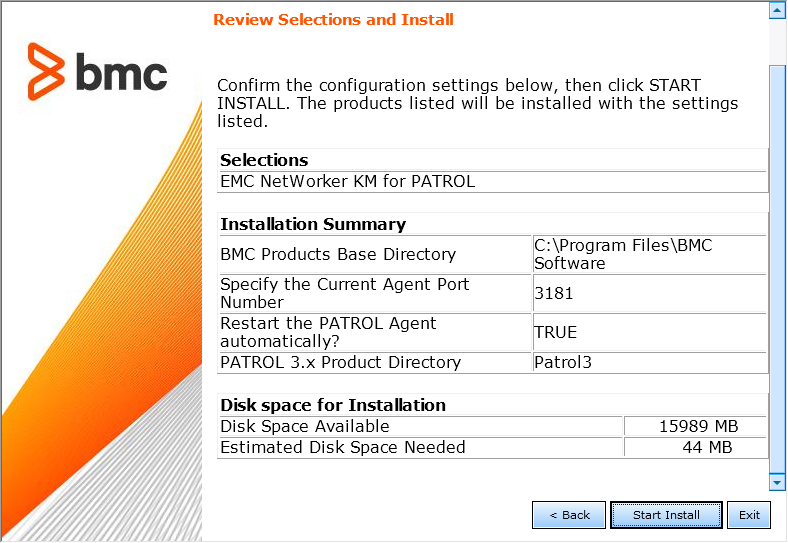 Installation Wizard - Reviewing Installation Options