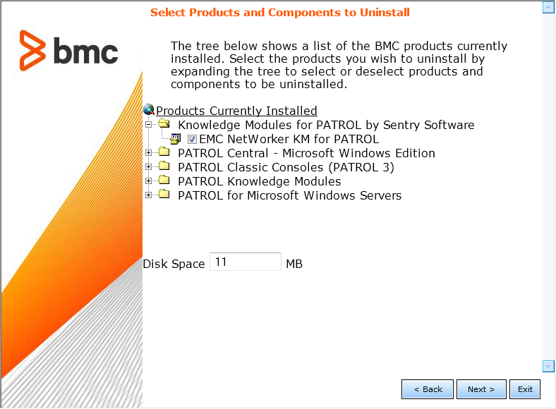 Uninstall Wizard - Selecting Products and Components Directory