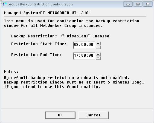 Group Backup Restriction Window