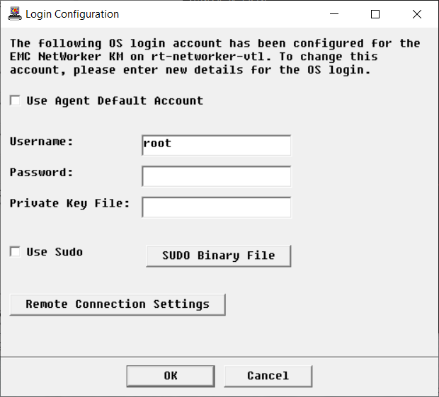 Login Configuration dialog