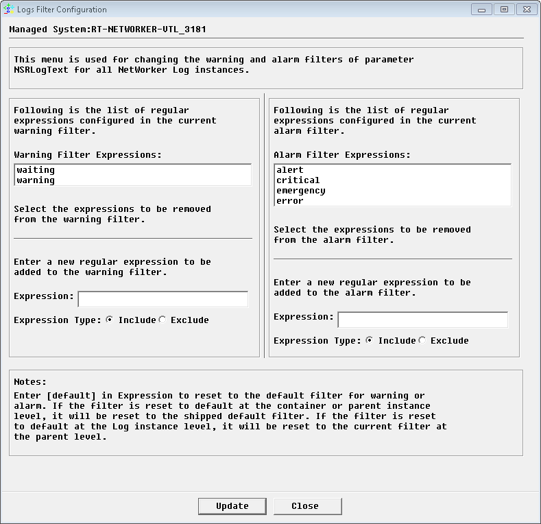 Configuring Log Error Filter