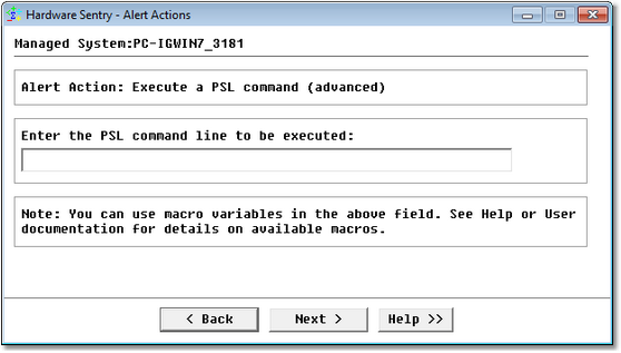 Editing Alert Actions — Alert Action: Execute a PSL Command
