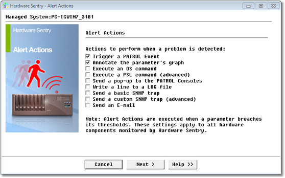 Editing Alert Actions — Selecting Parameters