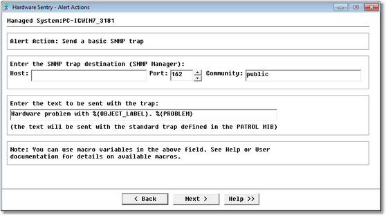 Editing Alert Actions — Alert Action: Send a Basic SNMP Trap