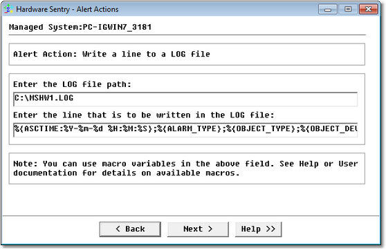 Editing Alert Actions — Alert Action: Write a Line to a LOG File