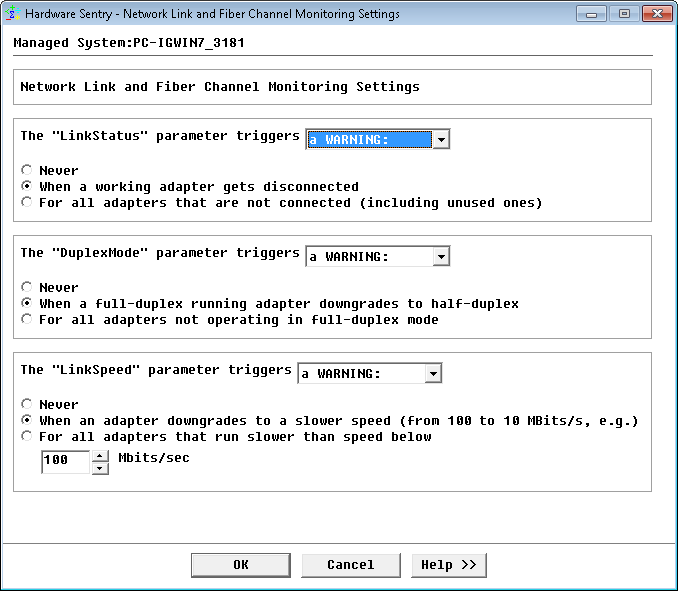 Configuring Network Link Alerts