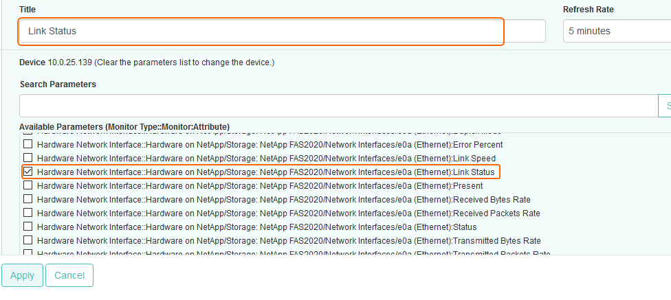 Selecting the Link Status Parameter