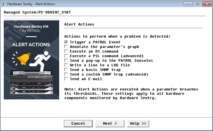 Editing Alert Actions — Selecting Parameters