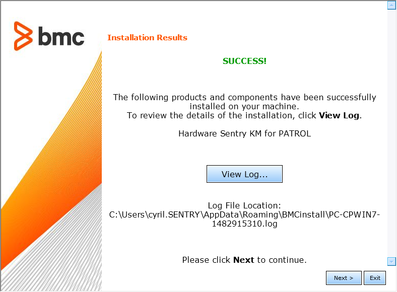 Hardware Sentry KM for PATROL Documentation - Install the KM