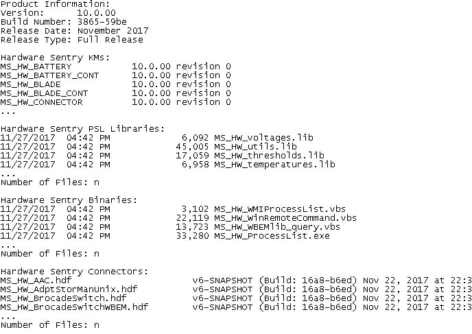 Example of a Product Information Report for Windows