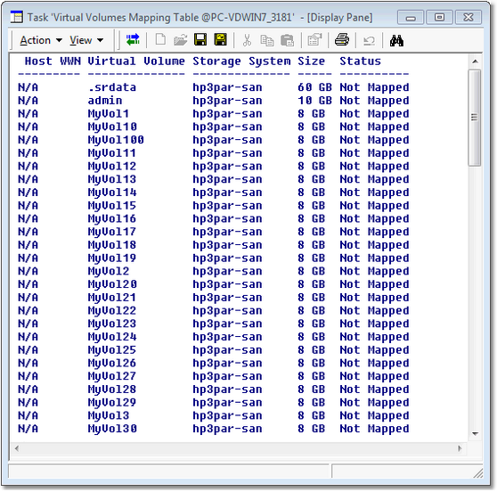 Virtual Volumes Mapping Table — Show Report