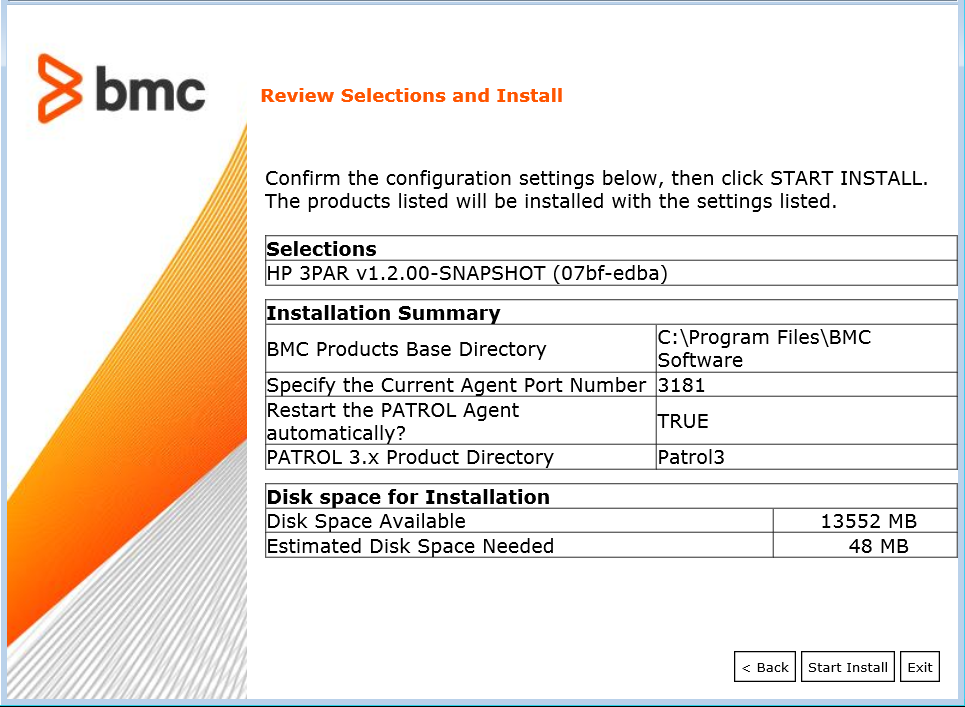 Installation Wizard - Reviewing Installation Options