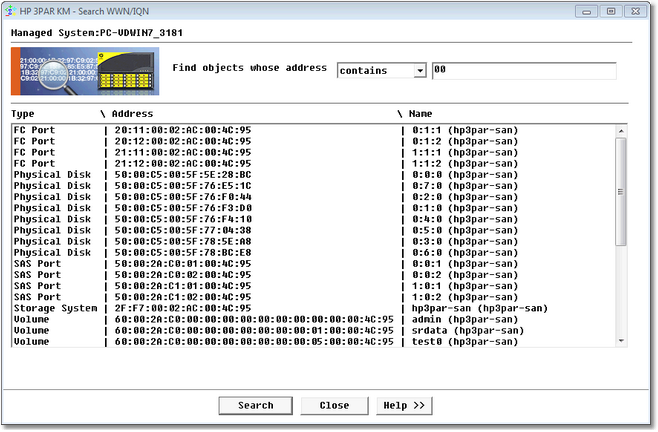 Search WWN/IQN Results