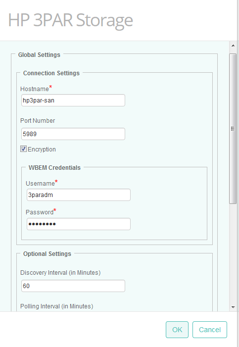 HP 3PAR embedded SMI-S provider Global Settings