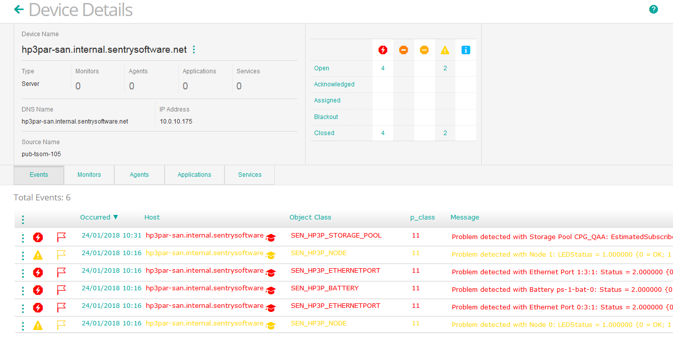 Viewing the HP 3PAR Device Events in TrueSight