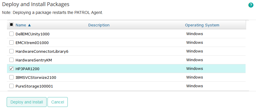 Installing the Package - Selecting the HP 3PAR KM for PATROL Package