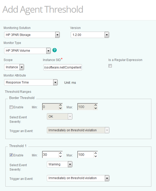 Setting Agent Threshold for the HP 3PAR  Monitors