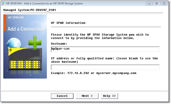 Adding a Connection to an HP 3PAR Storage System