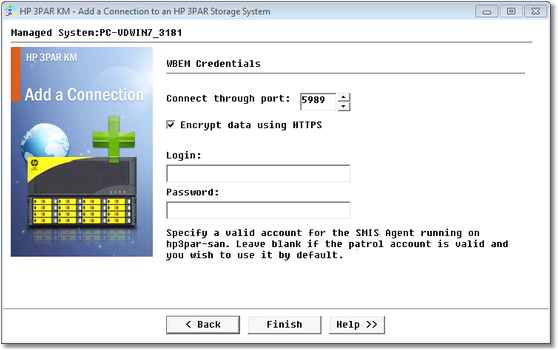 Adding a Connection to an HP 3PAR embedded SMI-S provider