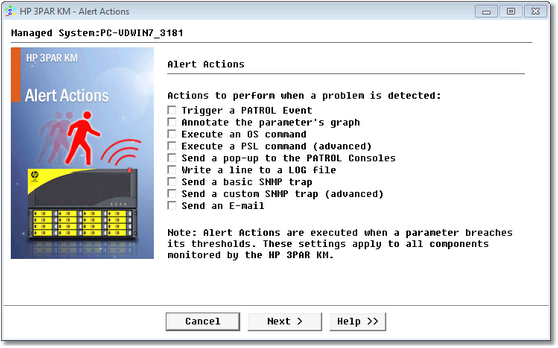 Editing Alert Actions — Selecting Parameters