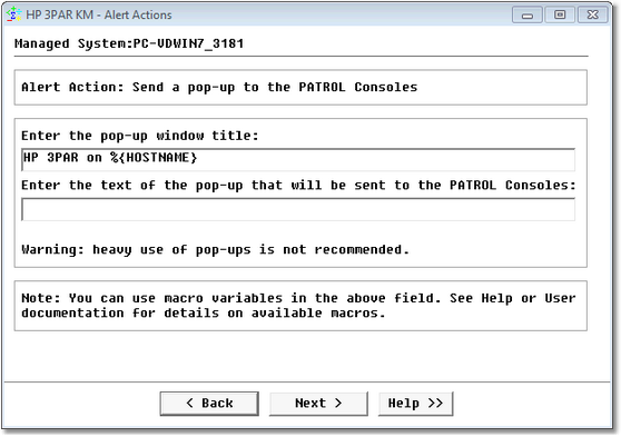 Alert Action: Send a Pop-up to the PATROL Consoles