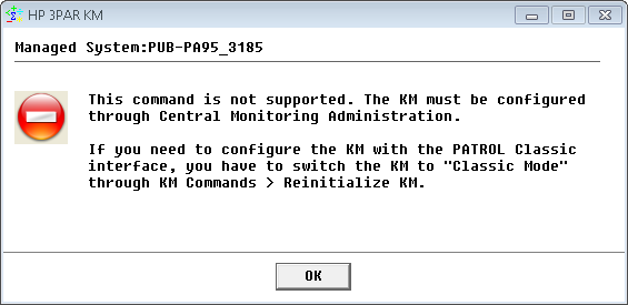 Error Message for Disabled KM Configuration Menus