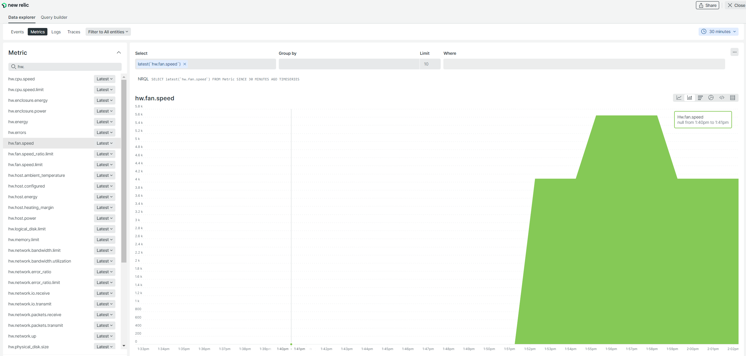 Screenshot of New Relic - Listing hw. metrics