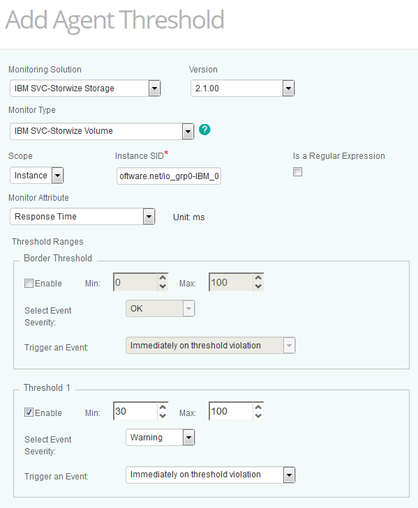 Setting Agent Threshold for the IBM SVC-Storwize Monitors