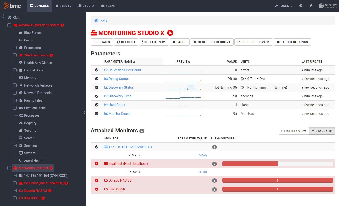 **Monitoring Studio X** Console