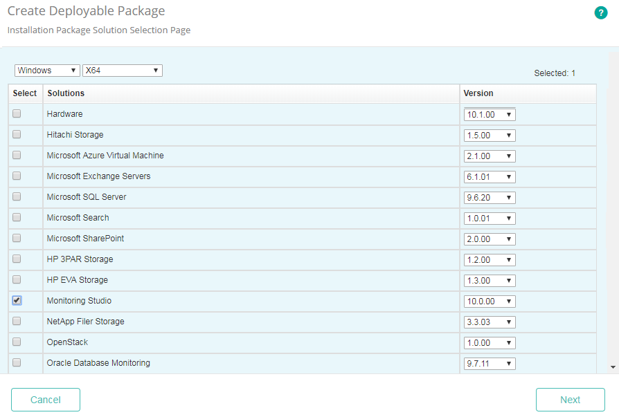 Selecting the Monitoring Studio Solution