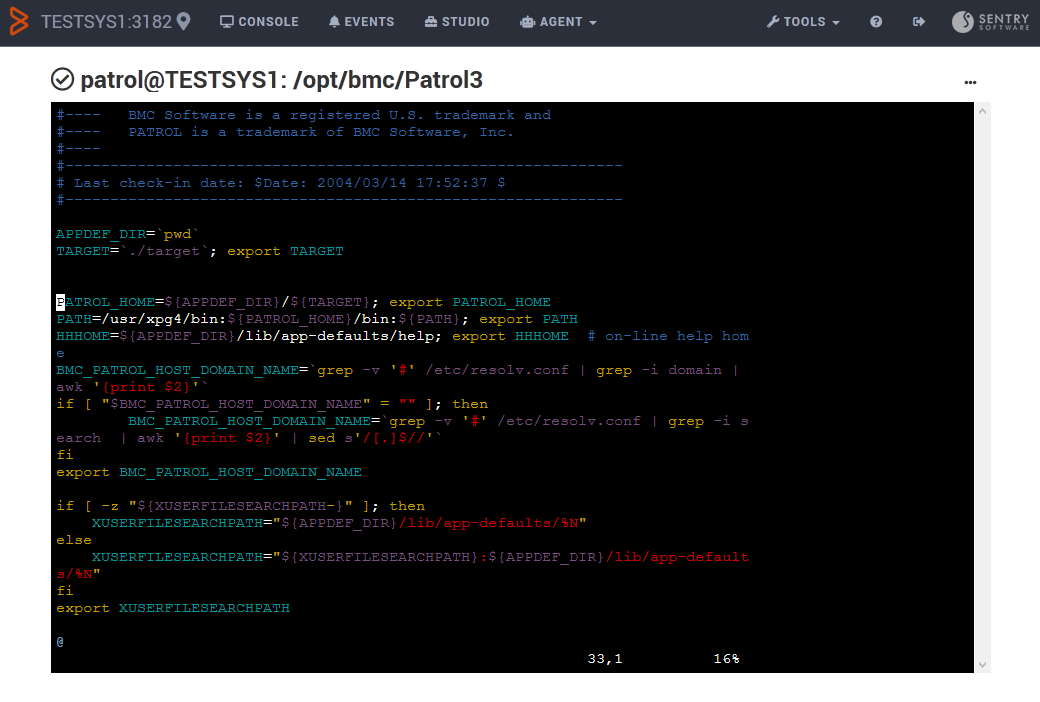 Example of colored vi running in Monitoring Studio X Shell