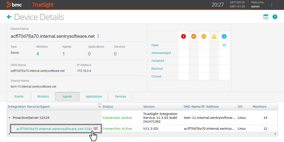 Monitoring Studio X interface is readily available for Devices representing PATROL Agents