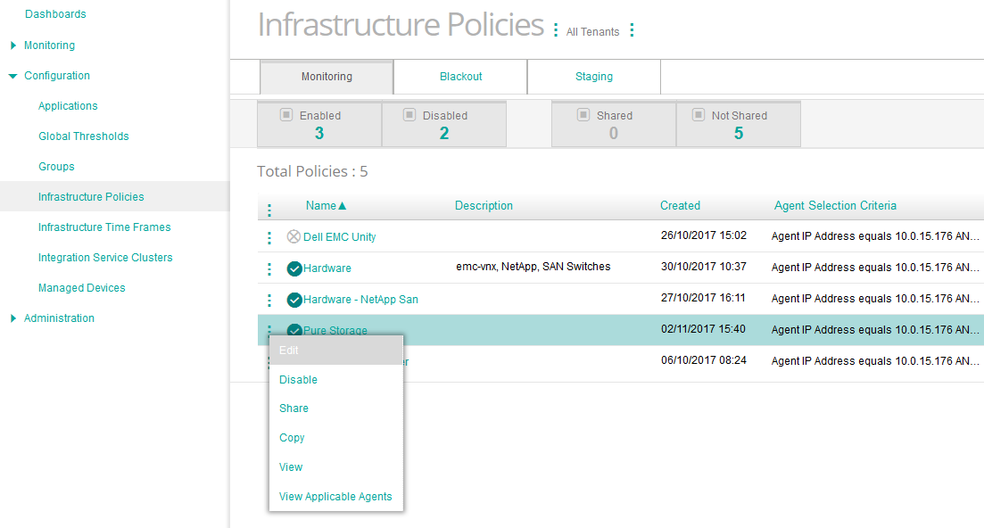 Editing the Pure Storage Monitoring Policy