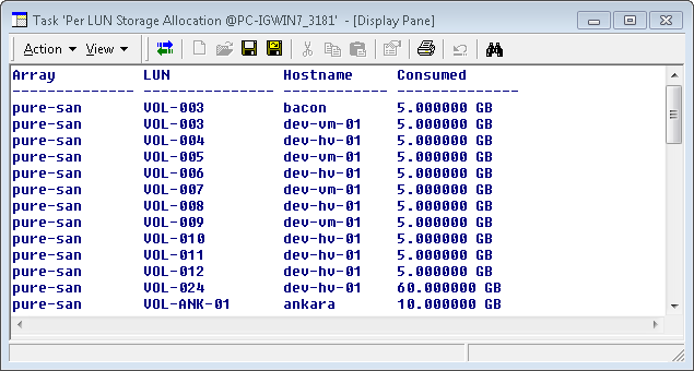 Per LUN Storage Allocation — Show Report