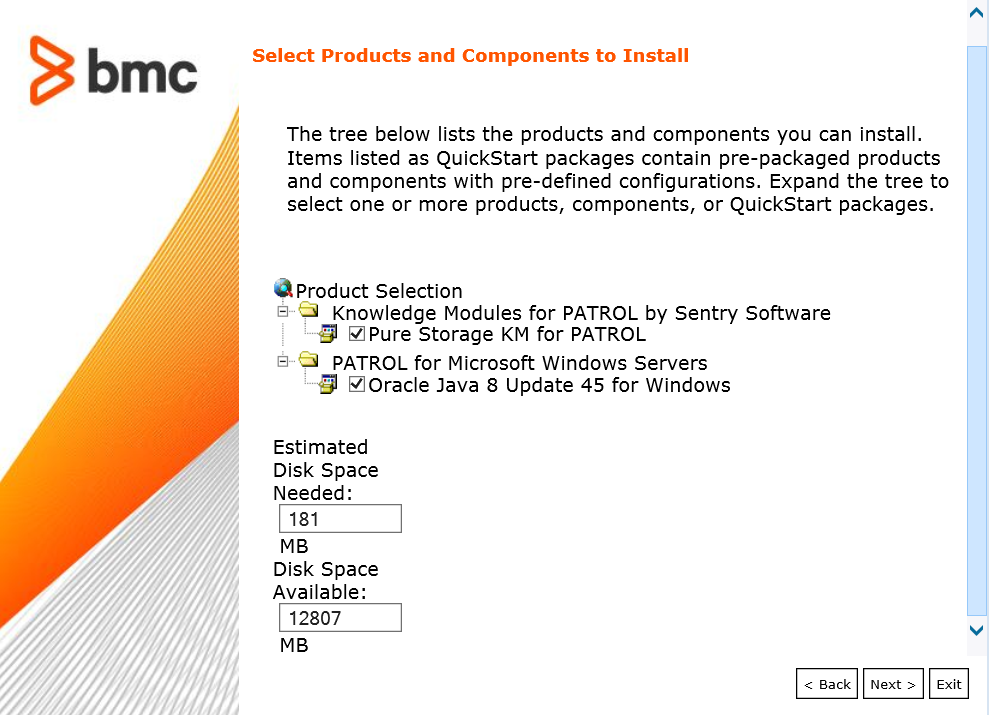 Installation Wizard - Selecting Products and Components