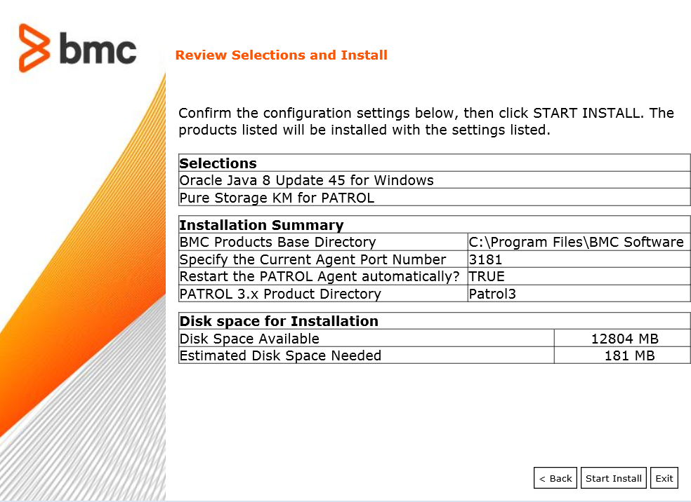 Installation Wizard - Reviewing Installation Options