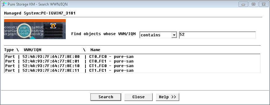 Search WWN/IQN Results