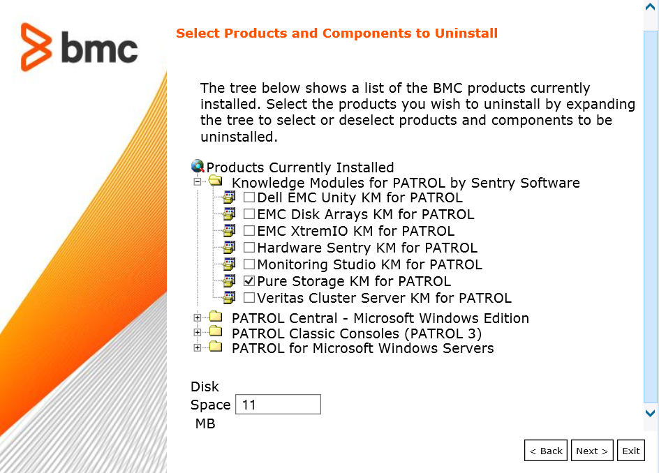 Uninstall Wizard — Selecting Products and Components Directory