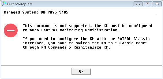 Error Message for Disabled KM Configuration Menus