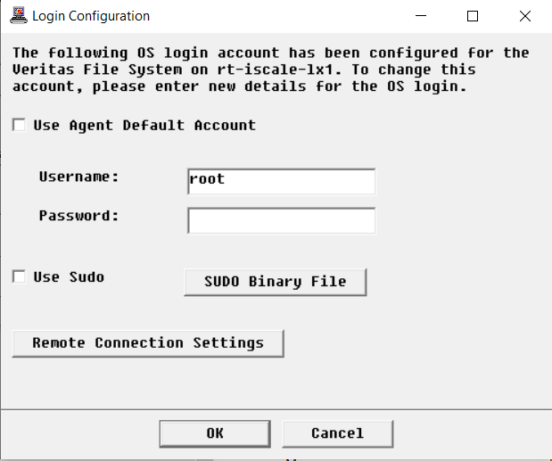 Login Configuration dialog