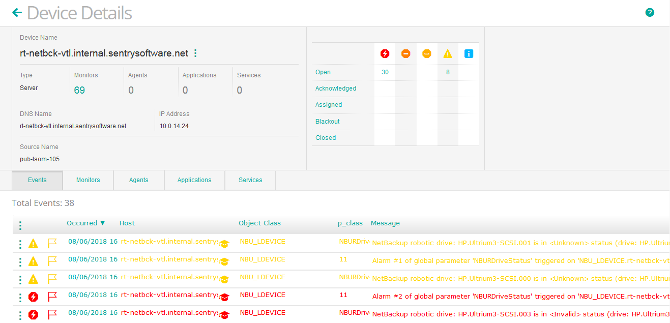 Viewing the Veritas NetBackup Device Events in TrueSight