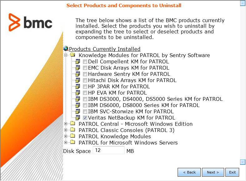 Uninstall Wizard - Selecting Products and Components Directory