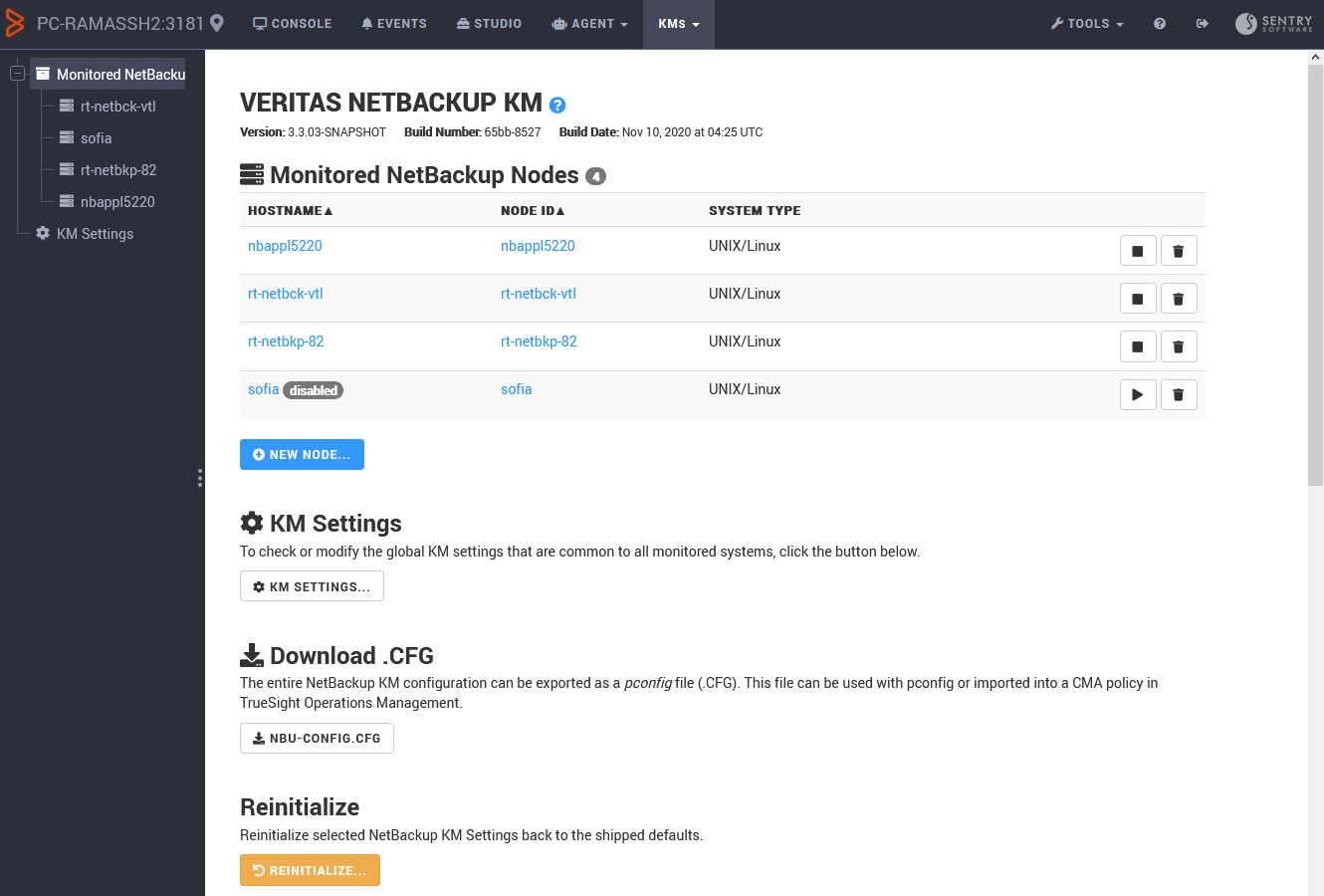 Veritas NetBackup KM Main Page