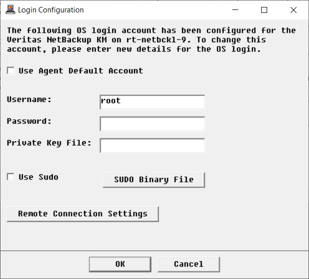 Login Configuration dialog