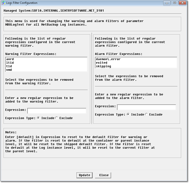 Configuring Log Error Filter