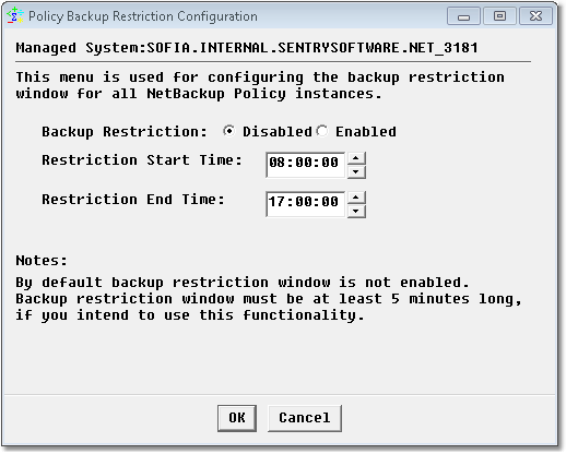 Policy Backup Restriction Window